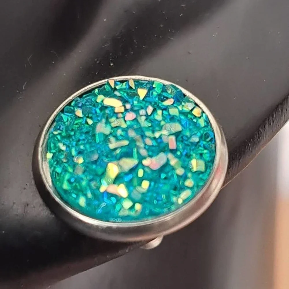 2/$17 Round Druzy Crystal Earrings Silver Blue Turquoise Sparkle Mothers - Picture 2 of 3